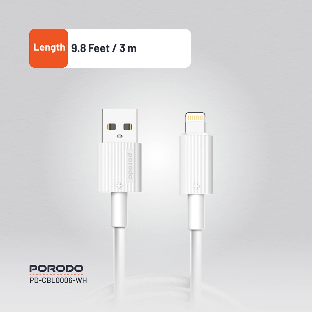 Porodo USB-A to Lightning Durable Charging Cable - White - Image 8