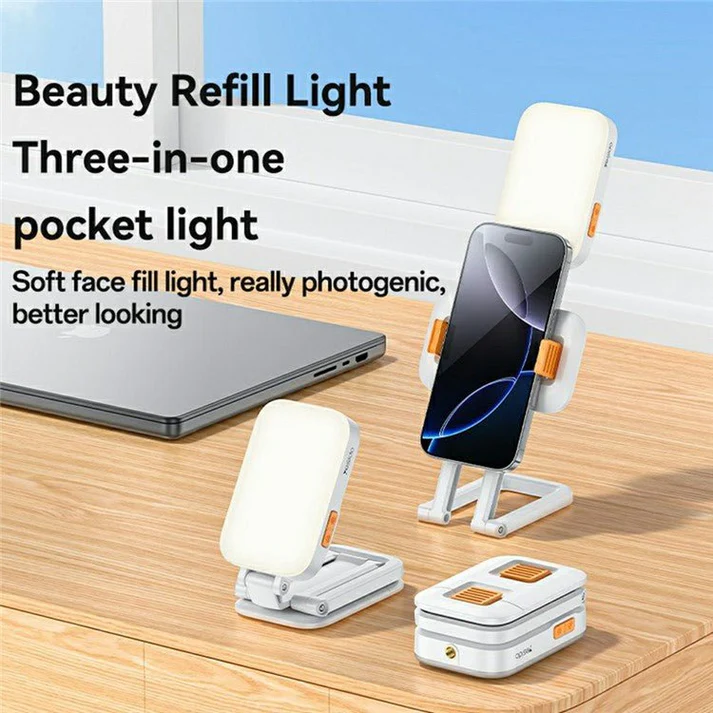 Yesido DH10 Pocket Light Stand – 3-in-1 Folding Phone Holder with Lighting - Image 2