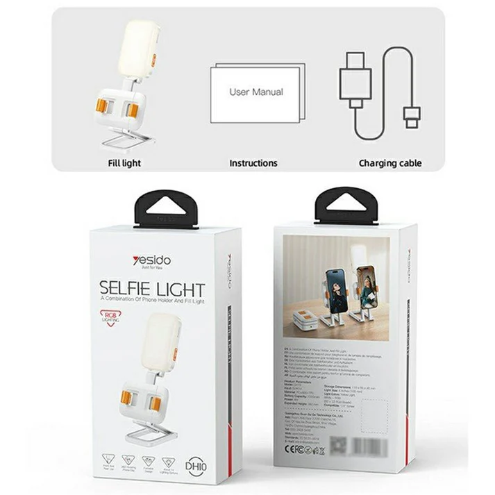 Yesido DH10 Pocket Light Stand – 3-in-1 Folding Phone Holder with Lighting - Image 6
