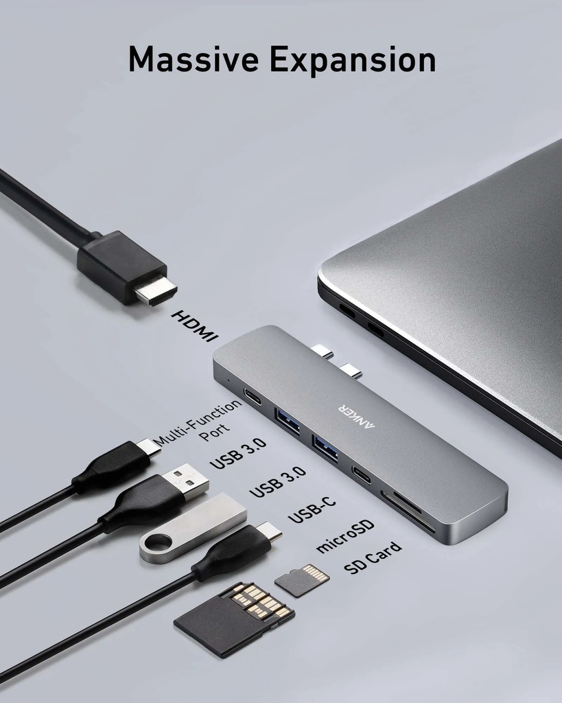 Anker 547 USB-C Hub (7-in-2, for MacBook) - Silver - Image 3