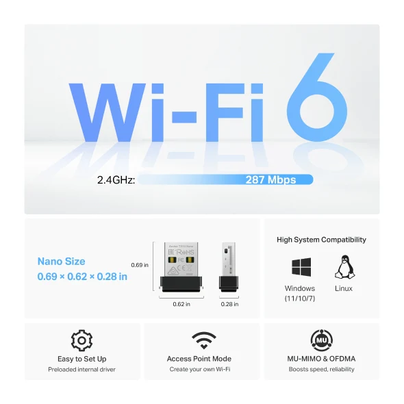 TP-Link Archer TX1U Nano AX300 Wi-Fi 6 Wireless USB Adapter - Image 2