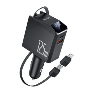 Yesido Y71 125W Type-C + 8 Pin Retractable Cable 3 in 1 Car Charger - Black