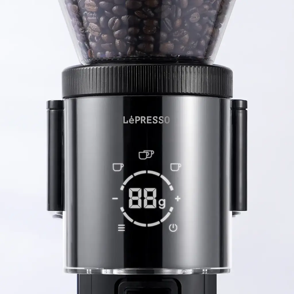 LePresso Grindeur Conical Burr Grinder with Digital Weight Control - Black - Image 4
