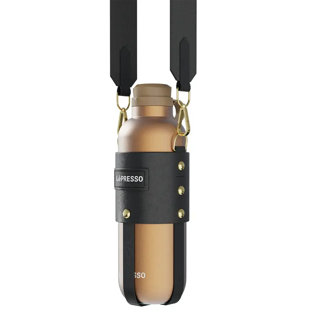 LePresso ThermaTrail Thermos Bottle with Crossbody Strap - Gold - Image 2