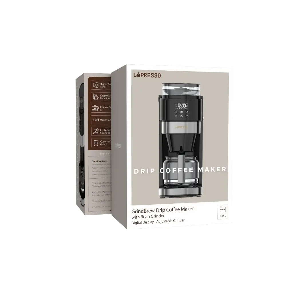 Lepresso Coffee Brewer With Bean Grinder - Black - Image 4