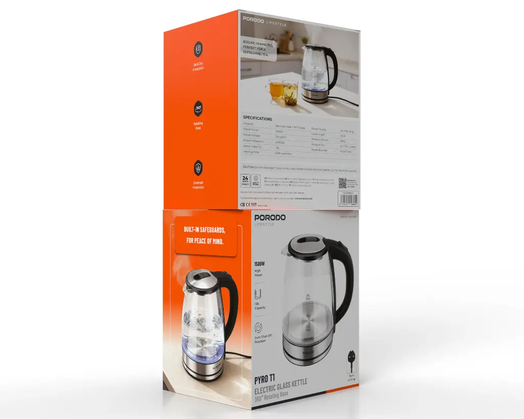 Porodo Pyro Electric Glass Kettle - Clear - Image 5