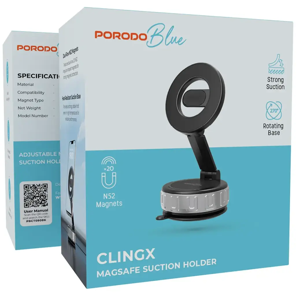 Porodo Blue Clingx MagSafe Suction Holder - Black - Image 4