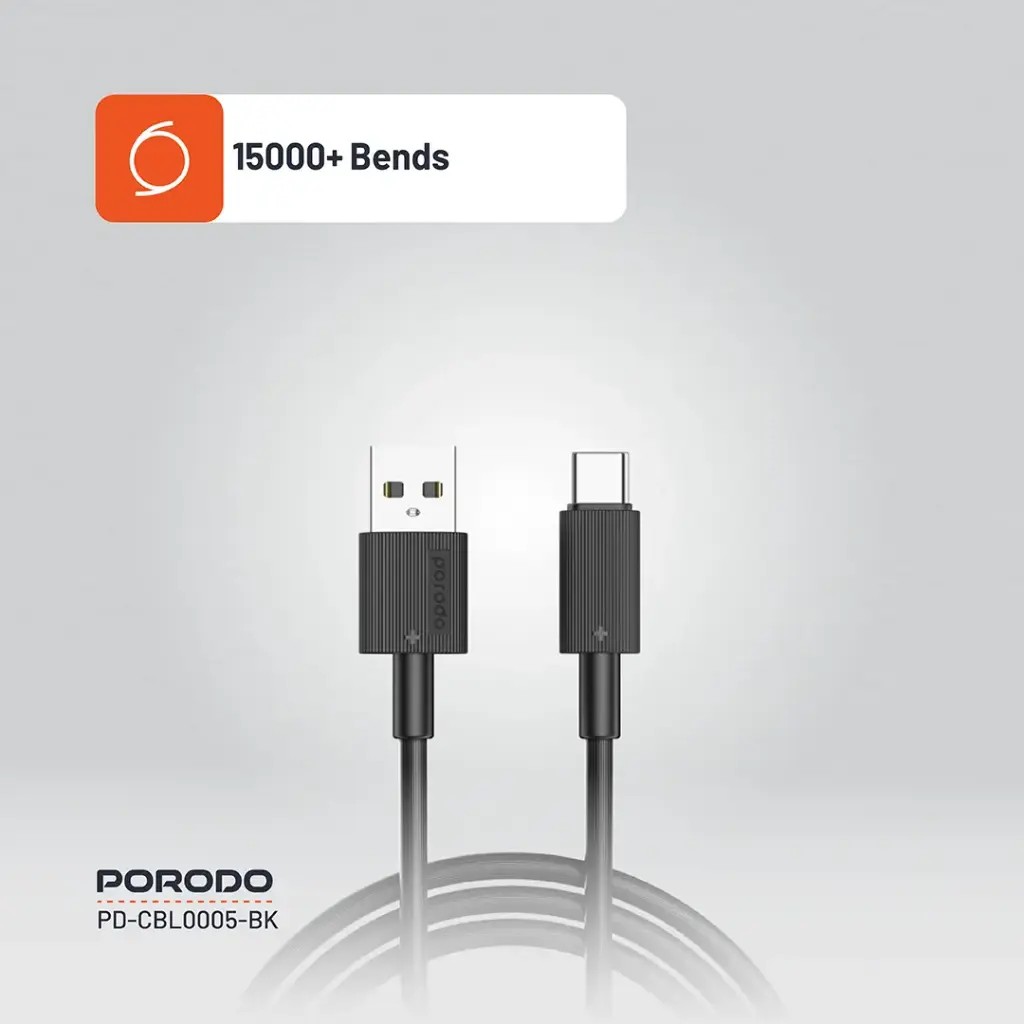 Porodo USB-A to USB-C Durable Charging Cable - Black - Image 4