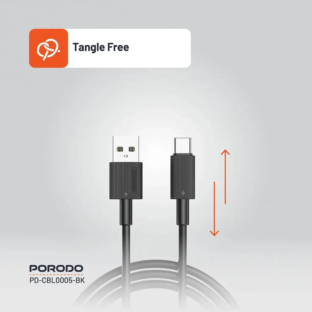 Porodo USB-A to USB-C Durable Charging Cable - Black - Image 5