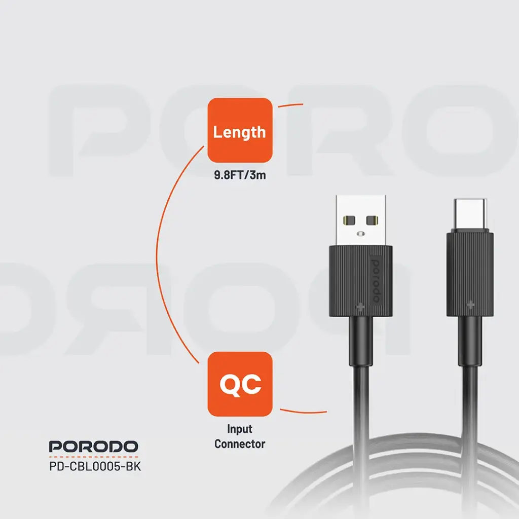 Porodo USB-A to USB-C Durable Charging Cable - Black - Image 7