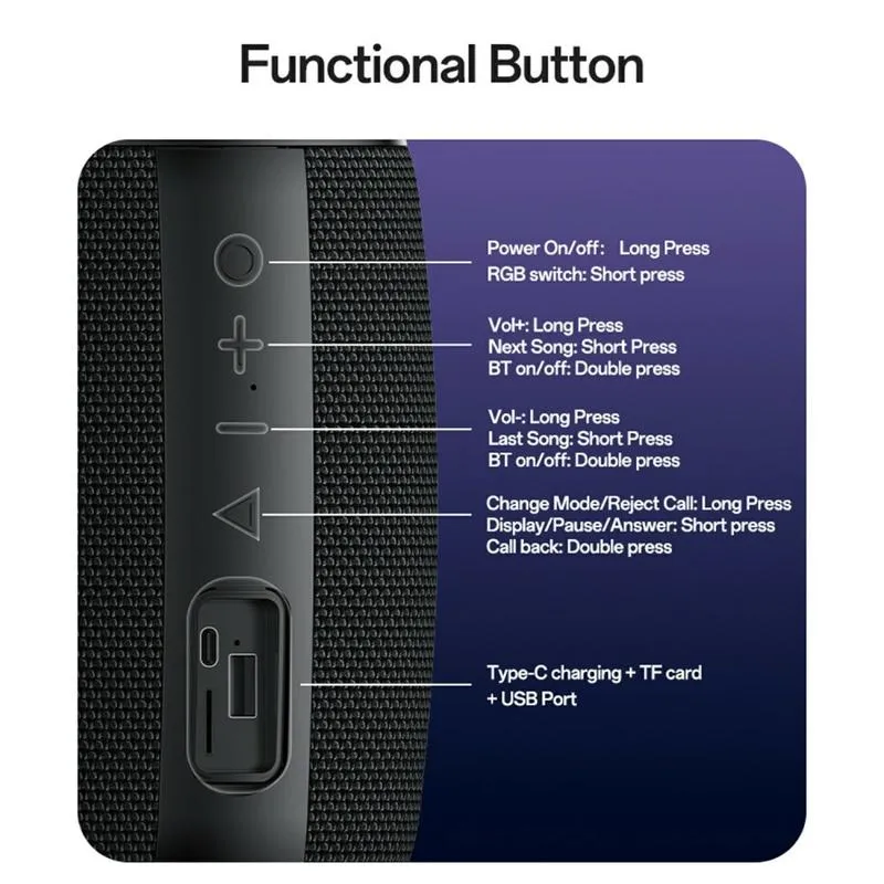 Yesido YSW39 Portable Bluetooth Speaker with Subwoofer & RGB - 20W - Black - Image 6