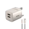 Pawa Retro 3.1A Dual USB UK Charger With USB-A to Lightning Cable - Titanium