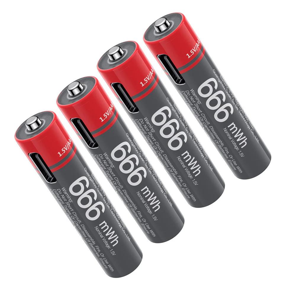 YESIDO YP98 (4Pcs) 1.5V 666mWh AAA Rechargeable Batteries Type-C Direct Charging Lithium Ion Battery