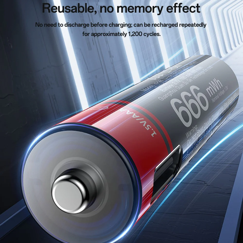 YESIDO YP98 (4Pcs) 1.5V 666mWh AAA Rechargeable Batteries Type-C Direct Charging Lithium Ion Battery - Image 3