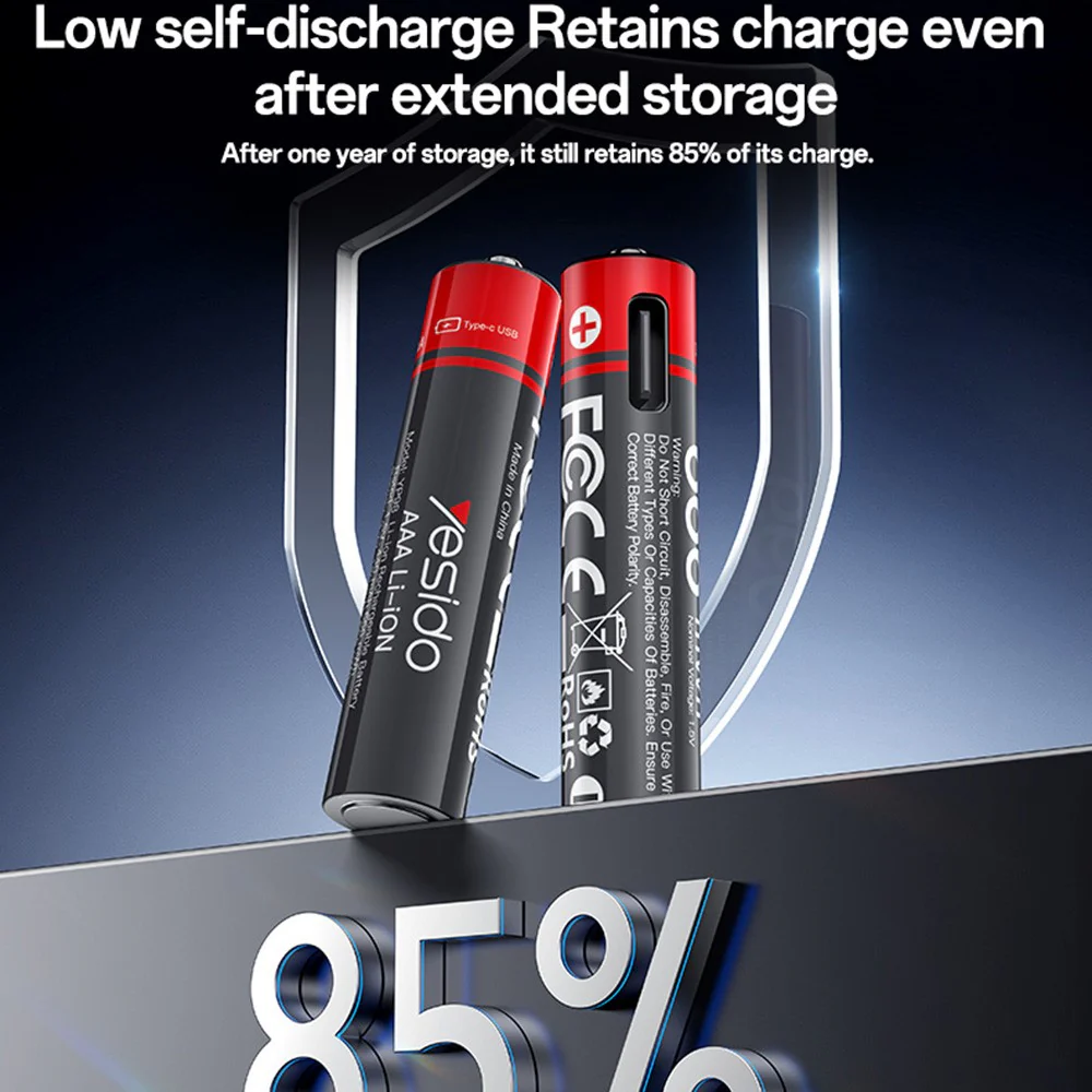 YESIDO YP98 (4Pcs) 1.5V 666mWh AAA Rechargeable Batteries Type-C Direct Charging Lithium Ion Battery - Image 4