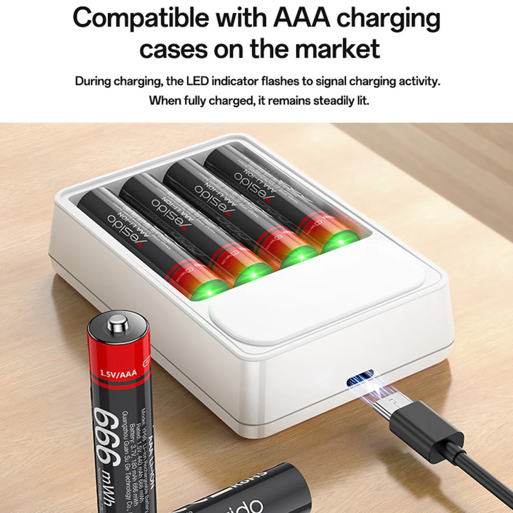 YESIDO YP98 (4Pcs) 1.5V 666mWh AAA Rechargeable Batteries Type-C Direct Charging Lithium Ion Battery - Image 5