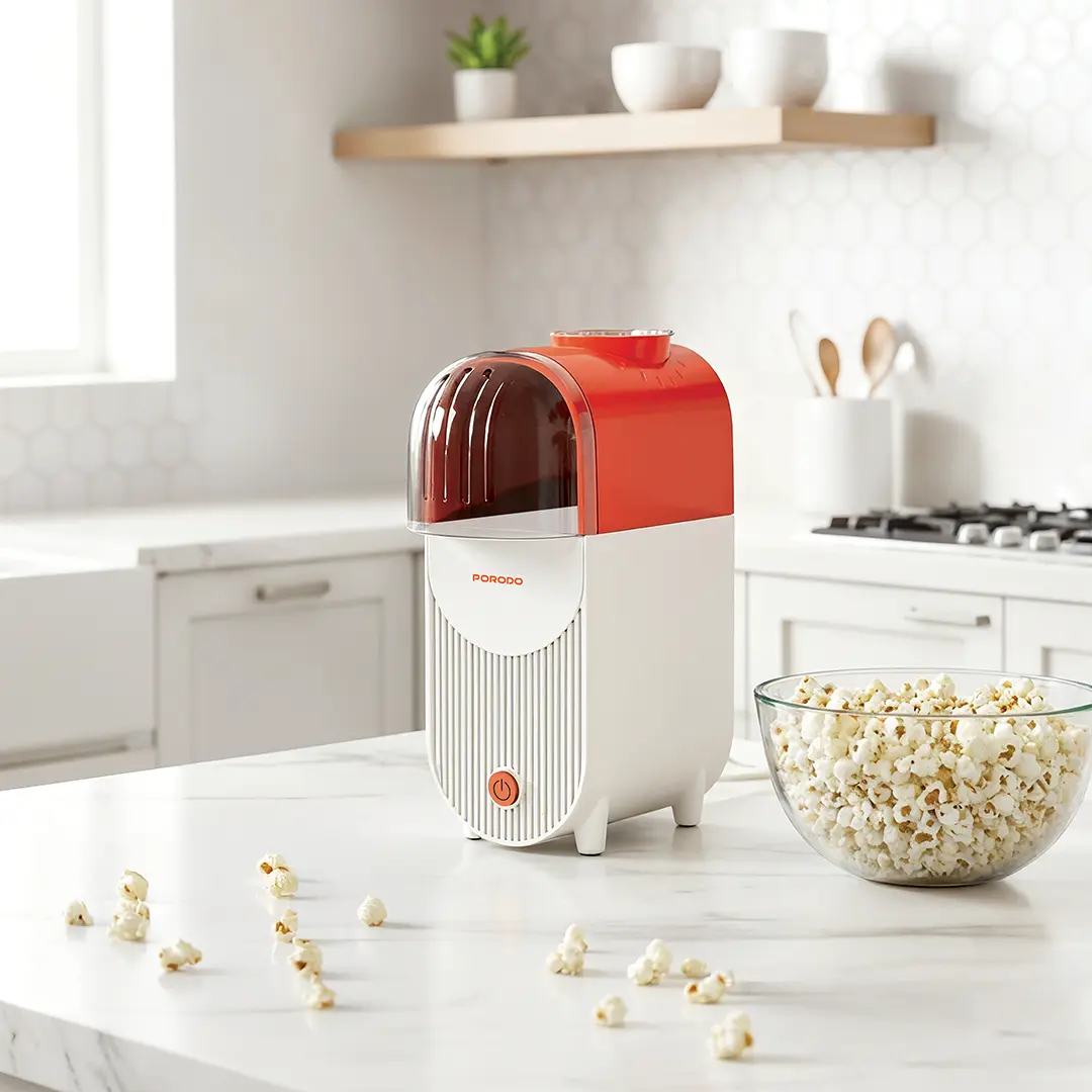 Porodo Lifestyle Popper Hot Air Popcorn Maker with Measuring Cup - White & Orange - Image 3