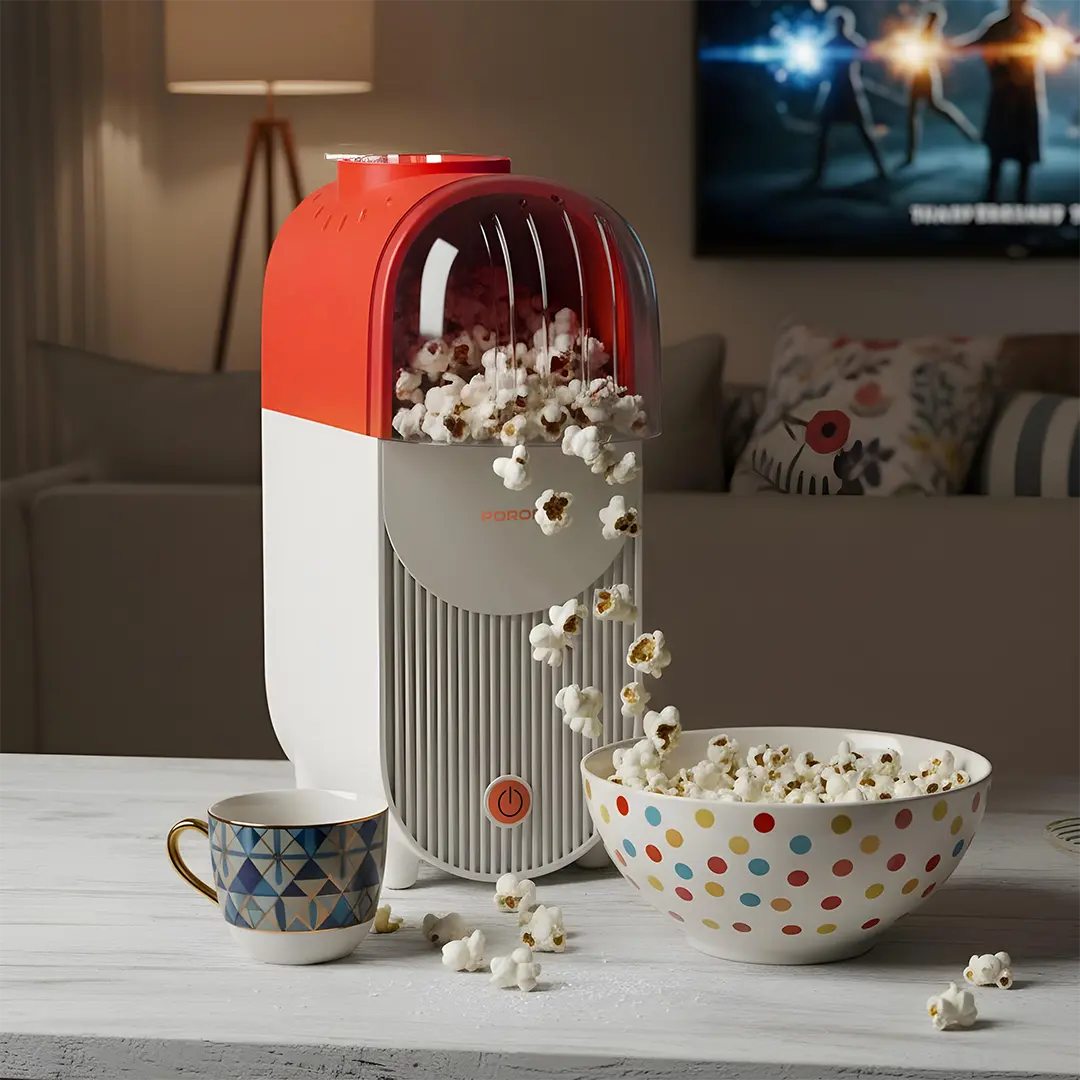 Porodo Lifestyle Popper Hot Air Popcorn Maker with Measuring Cup - White & Orange - Image 2