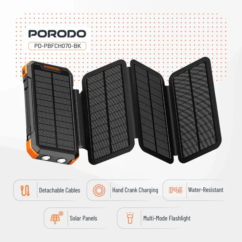 Porodo Power Bank 20000mAh 4-Panel Solar - Black - Image 6