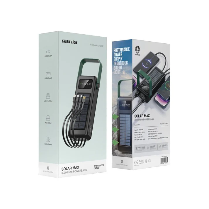 Green Lion 30,000mAh Power Bank Green Lion Solar Max Portable Charger - Black - Image 2