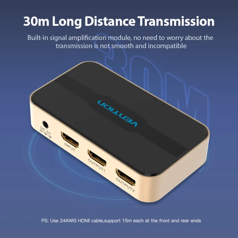 Vention ACBG0 HDMI Splitter 2 Port, 1 in 2 Out, 4K@30Hz Dual Monitor Display (1×2) - Image 3