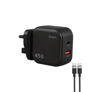 Pawa Quick GaN 45W With PD+QC Port Includes Braided Type-C to Type-C Cable 60W