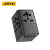 ASPOR A886 65W PD Power Supply Adapter GaN High-Speed Wall Charger with 4 Embedded Plugs (2 Type-C 2 USB) Universal 5-Way Output