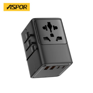 ASPOR A886 65W PD Power Supply Adapter GaN High-Speed Wall Charger with 4 Embedded Plugs (2 Type-C 2 USB) Universal 5-Way Output