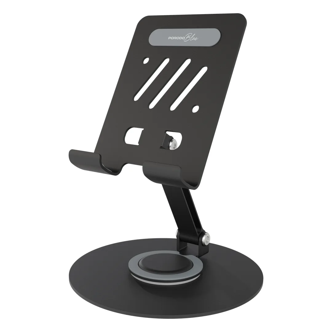 Porodo Blue Clipo Rotatable Tablet Holder with Non-Slip Base - Black