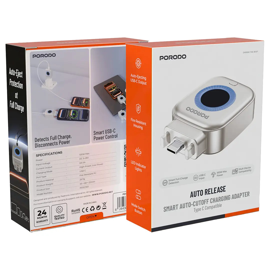 Porodo Auto Release Smart Auto-Cutoff Charging Adapter - Silver - Image 4