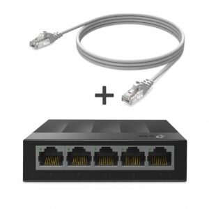 TP-Link LS1005G 5-Port Gigabit Desktop Switch(LS1005G) + Jasoz Ethernet Cable – CAT6 / 2 Meters / Grey (T-E284)